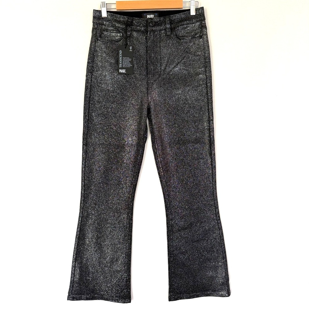 Paige Jeans Women's 29 Black Silver Glitter Luxe Coated Flare Disco Claudine NWT